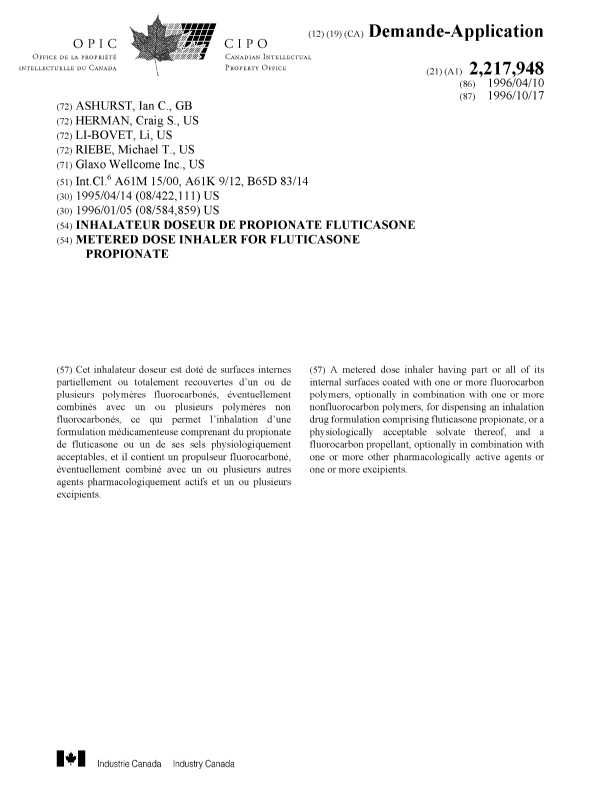 Document de brevet canadien 2217948. Page couverture 19980127. Image 1 de 1
