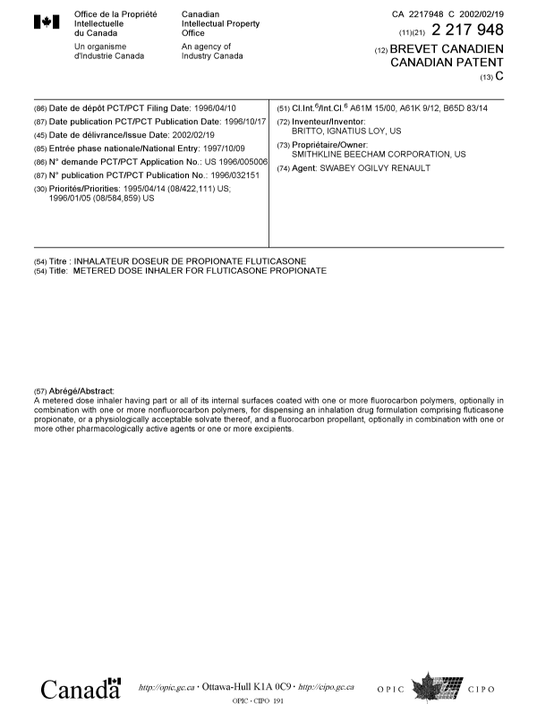 Document de brevet canadien 2217948. Page couverture 20020115. Image 1 de 1