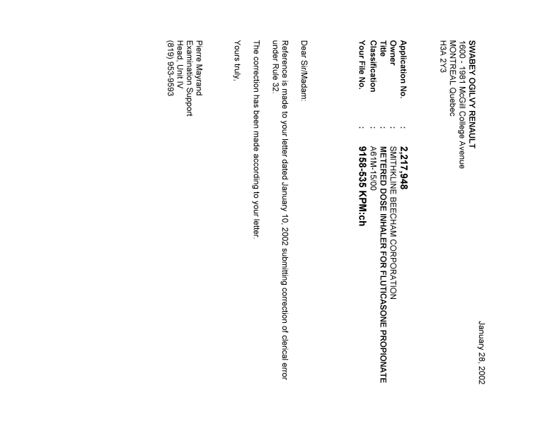 Canadian Patent Document 2217948. Correspondence 20020128. Image 1 of 1