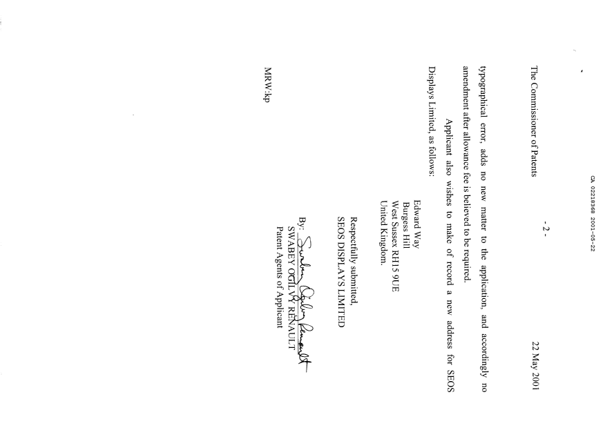 Canadian Patent Document 2218368. Correspondence 20010522. Image 2 of 2