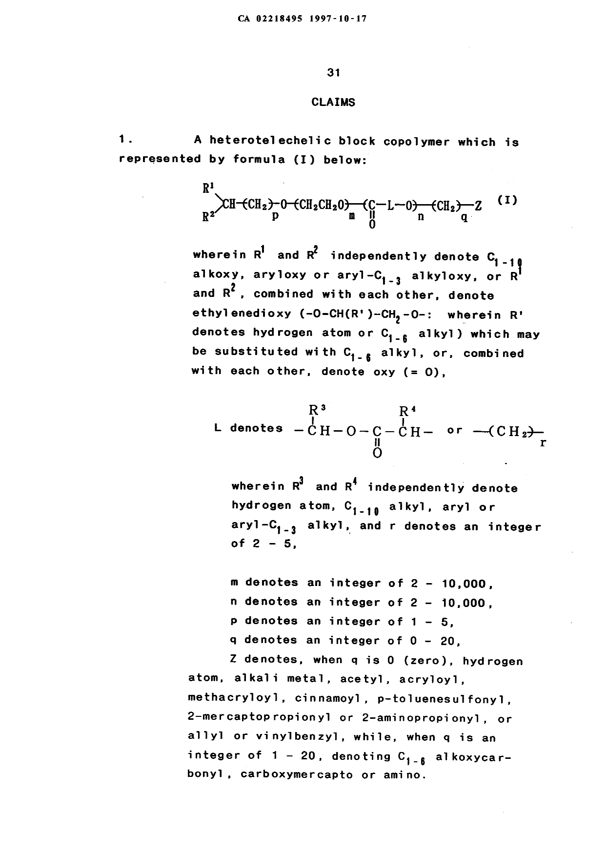 Document de brevet canadien 2218495. Revendications 19971017. Image 1 de 6