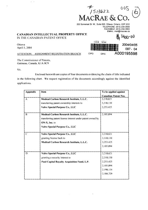 Document de brevet canadien 2218621. Cession 20040405. Image 1 de 53
