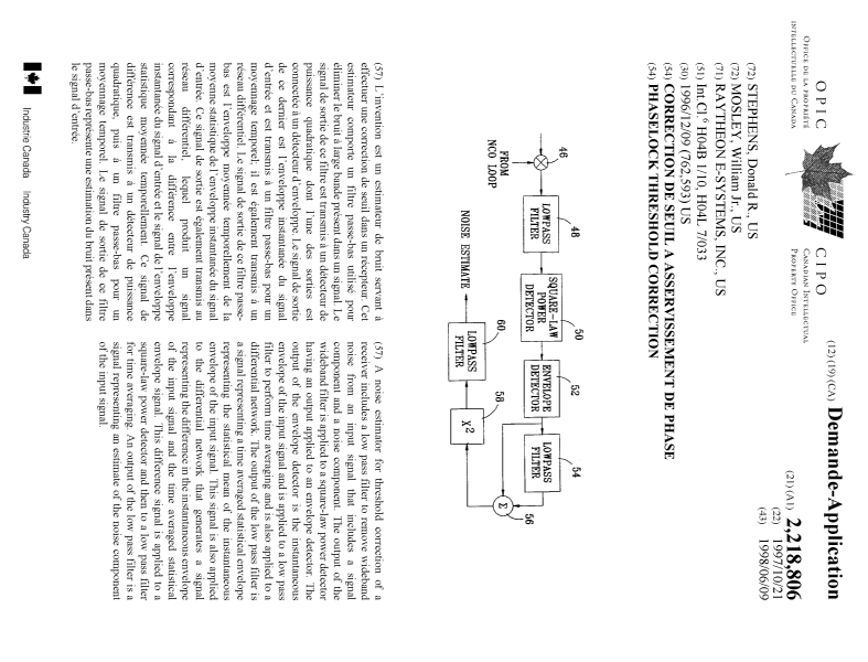 Document de brevet canadien 2218806. Page couverture 19980612. Image 1 de 1