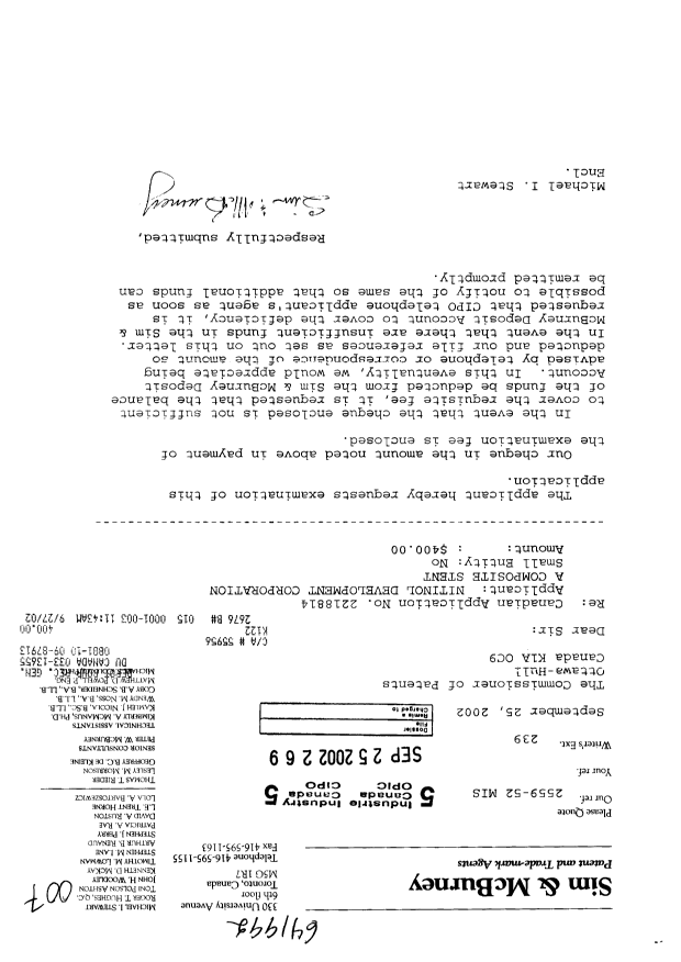 Canadian Patent Document 2218814. Prosecution-Amendment 20020925. Image 1 of 1