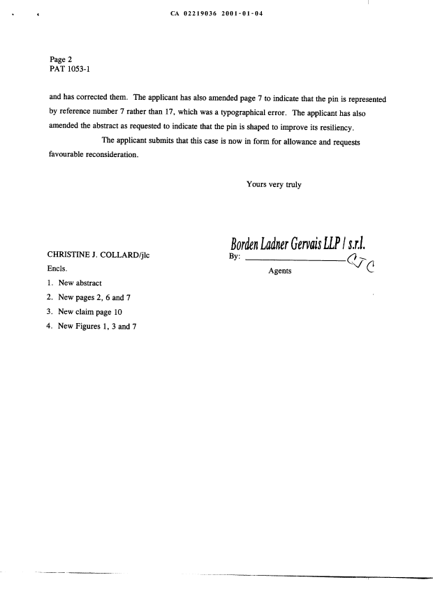 Document de brevet canadien 2219036. Poursuite-Amendment 20010104. Image 2 de 10