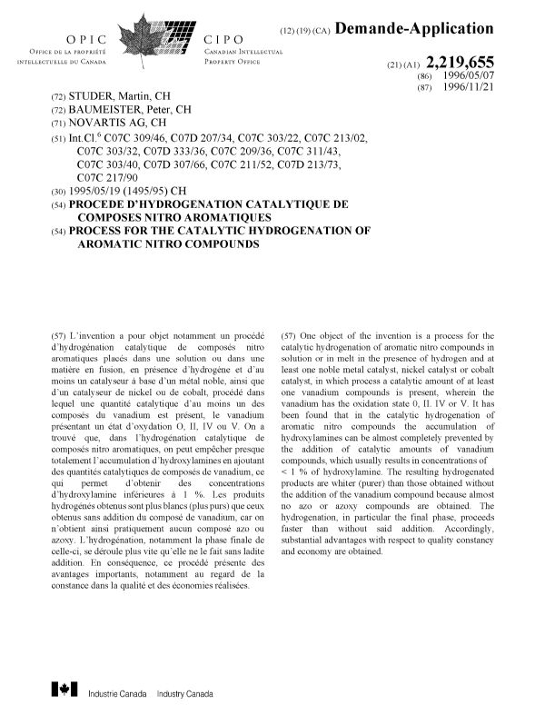 Document de brevet canadien 2219655. Page couverture 19980218. Image 1 de 1