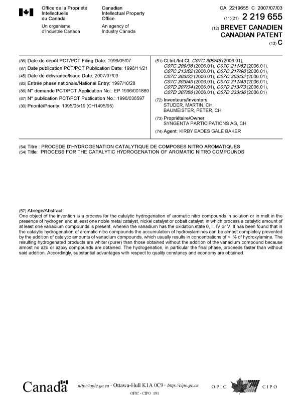 Document de brevet canadien 2219655. Page couverture 20070613. Image 1 de 1