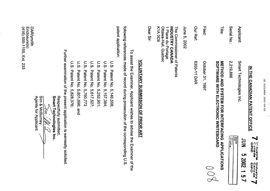 Document de brevet canadien 2219886. Poursuite-Amendment 20020605. Image 1 de 1