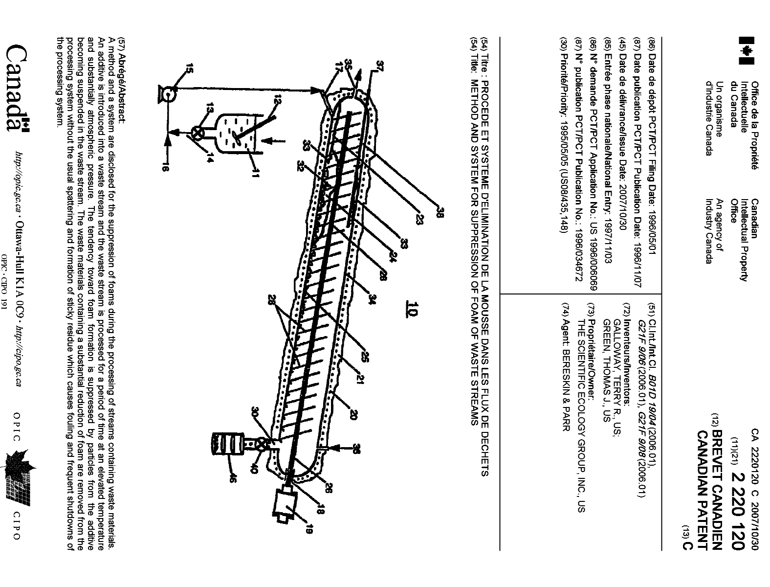 Canadian Patent Document 2220120. Cover Page 20071002. Image 1 of 1