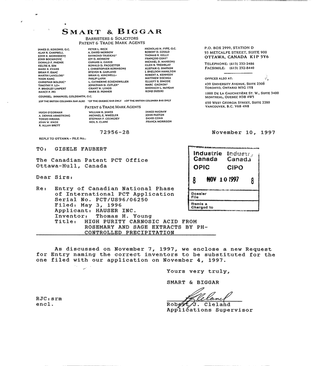 Document de brevet canadien 2220223. Cession 19971104. Image 2 de 4