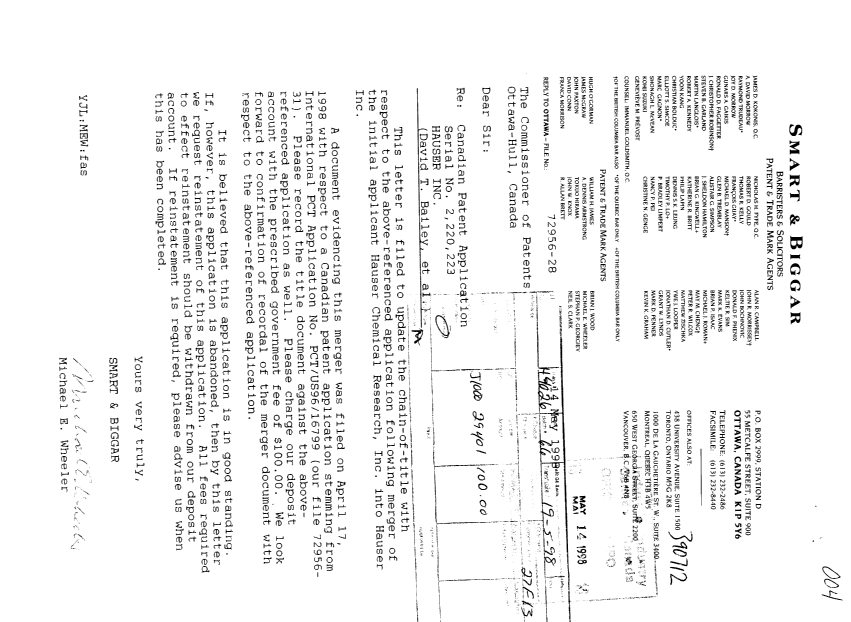 Document de brevet canadien 2220223. Cession 19980514. Image 1 de 1