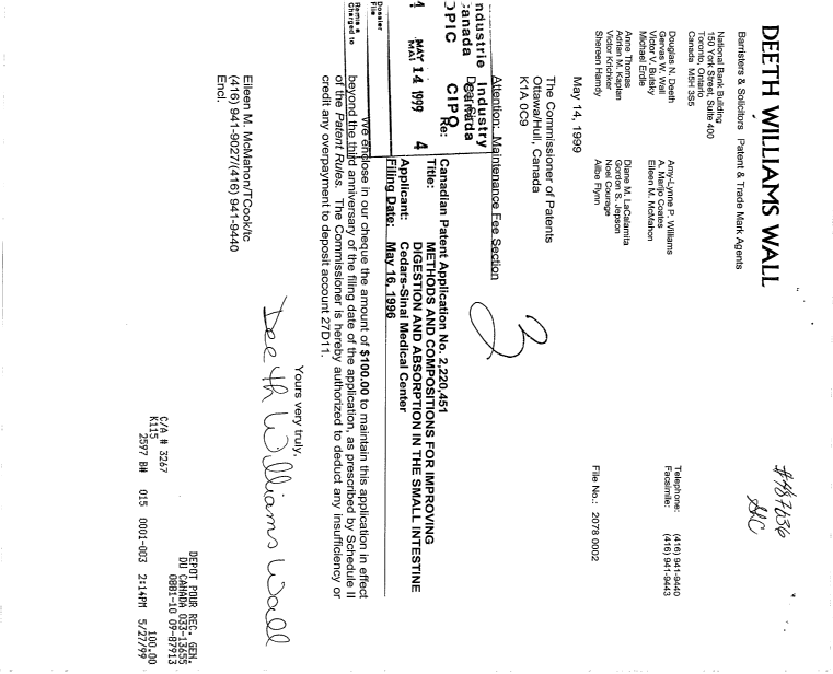 Document de brevet canadien 2220451. Taxes 19990514. Image 1 de 1