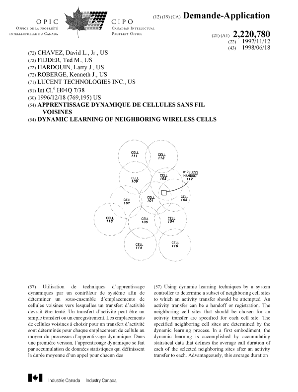 Document de brevet canadien 2220780. Page couverture 19980618. Image 1 de 2
