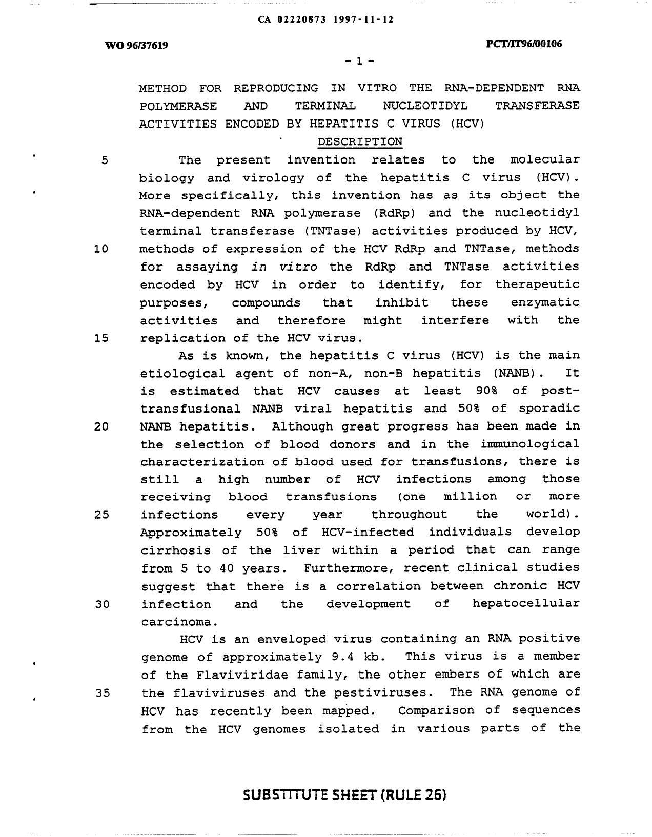 Document de brevet canadien 2220873. Description 19991015. Image 1 de 41