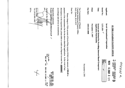 Canadian Patent Document 2221026. Fees 20011106. Image 1 of 1