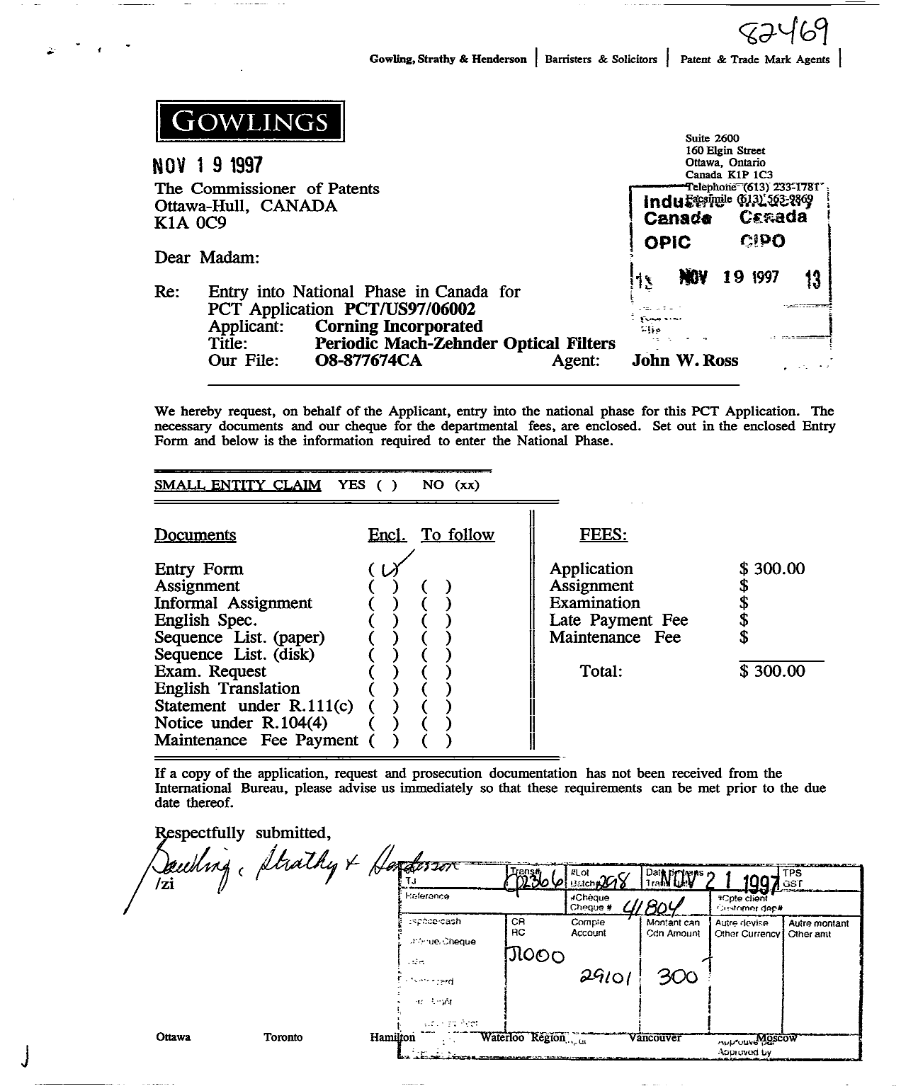 Document de brevet canadien 2221631. Cession 19971119. Image 1 de 3