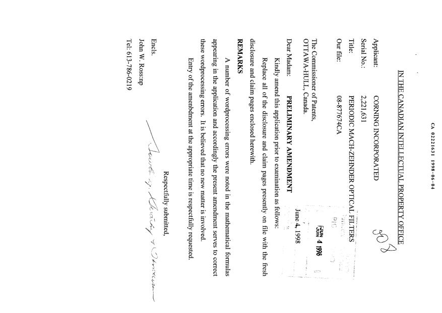 Document de brevet canadien 2221631. Poursuite-Amendment 19980604. Image 1 de 28