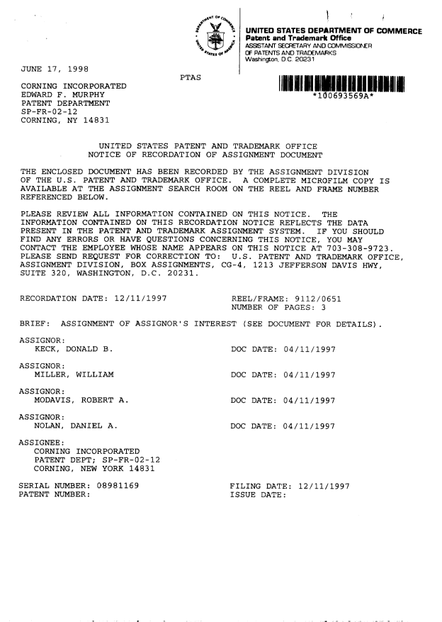 Document de brevet canadien 2221631. Cession 19980925. Image 2 de 7
