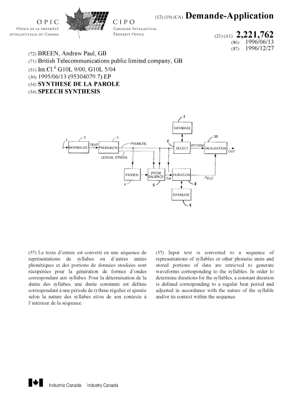 Document de brevet canadien 2221762. Page couverture 19980304. Image 1 de 1