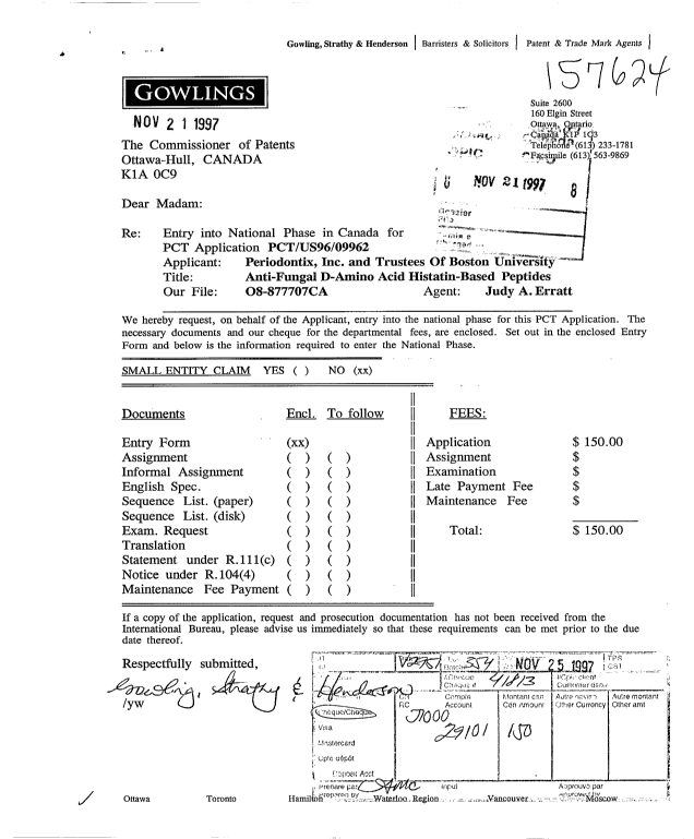 Document de brevet canadien 2221780. Cession 19971121. Image 1 de 3