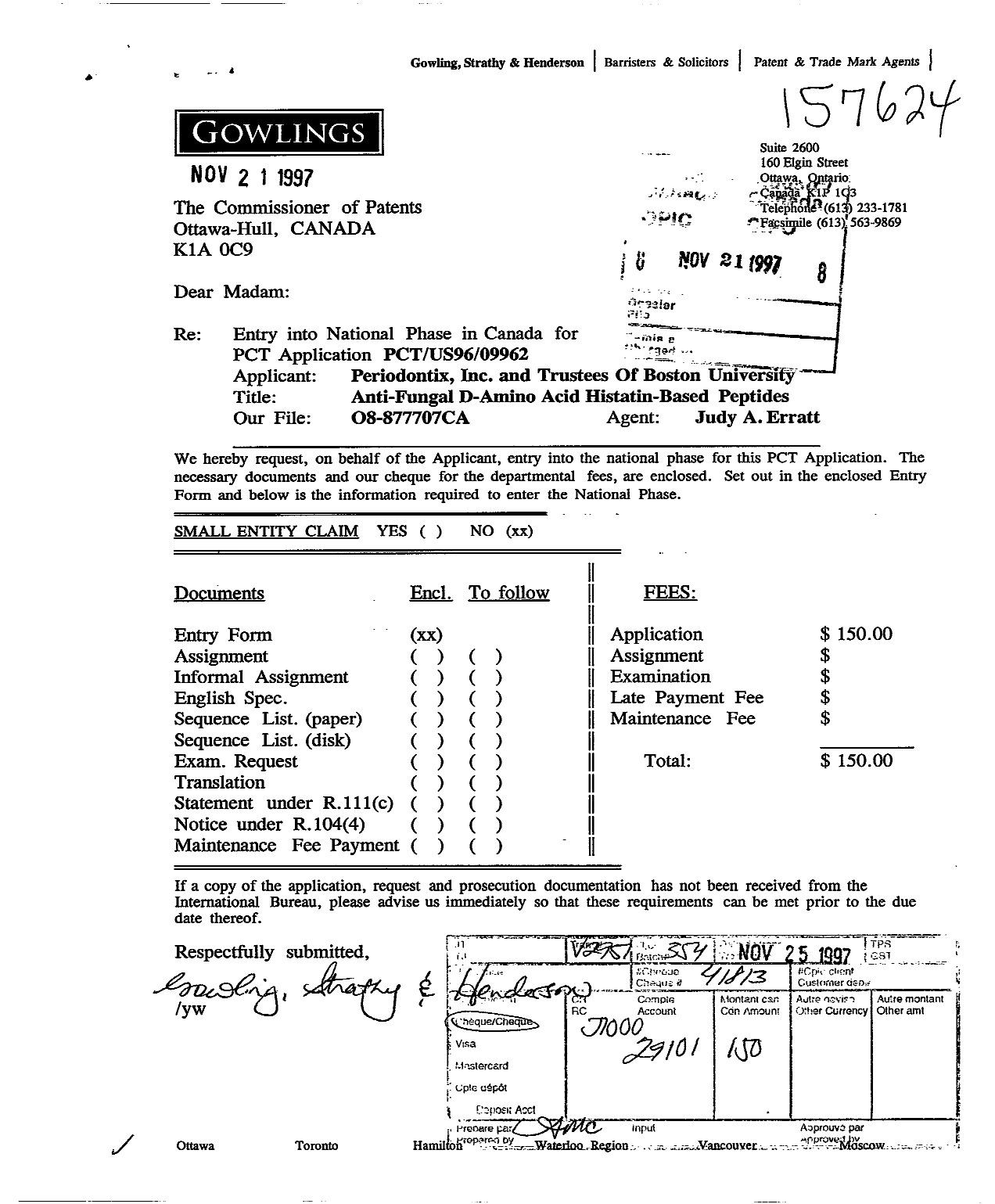 Canadian Patent Document 2221780. Assignment 19971121. Image 1 of 3
