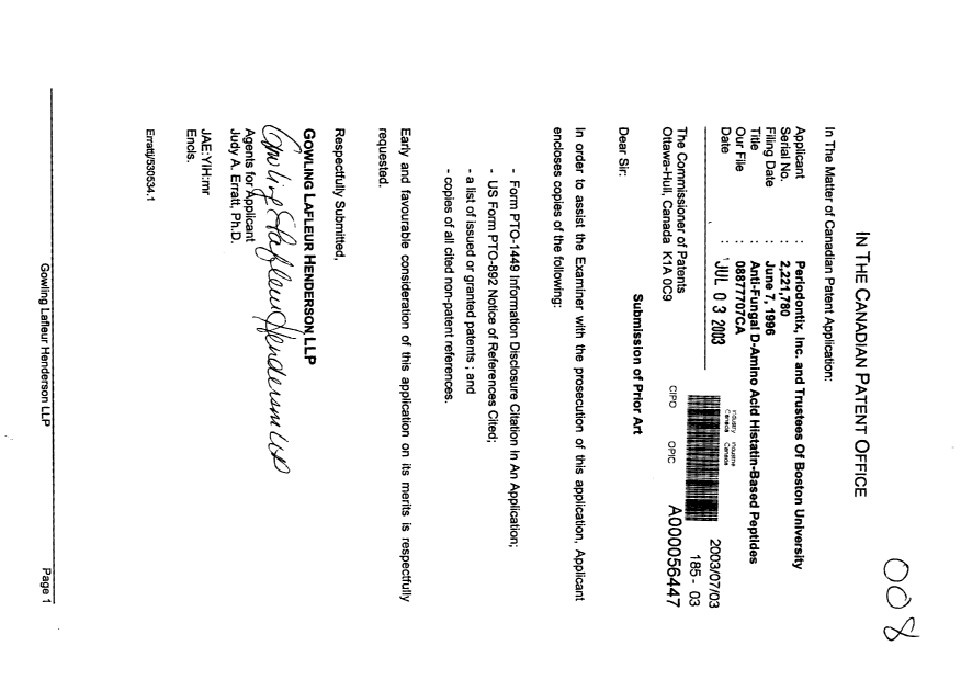 Document de brevet canadien 2221780. Poursuite-Amendment 20030703. Image 1 de 1