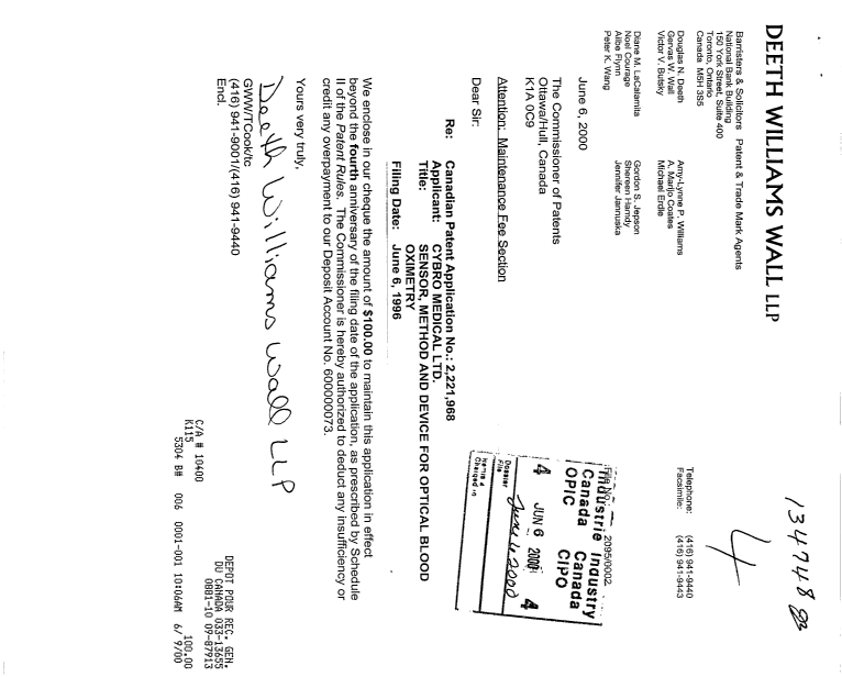 Document de brevet canadien 2221968. Taxes 20000606. Image 1 de 1
