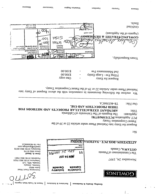 Canadian Patent Document 2222000. Assignment 19971124. Image 1 of 3