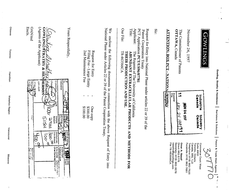 Document de brevet canadien 2222000. Cession 19971124. Image 1 de 3