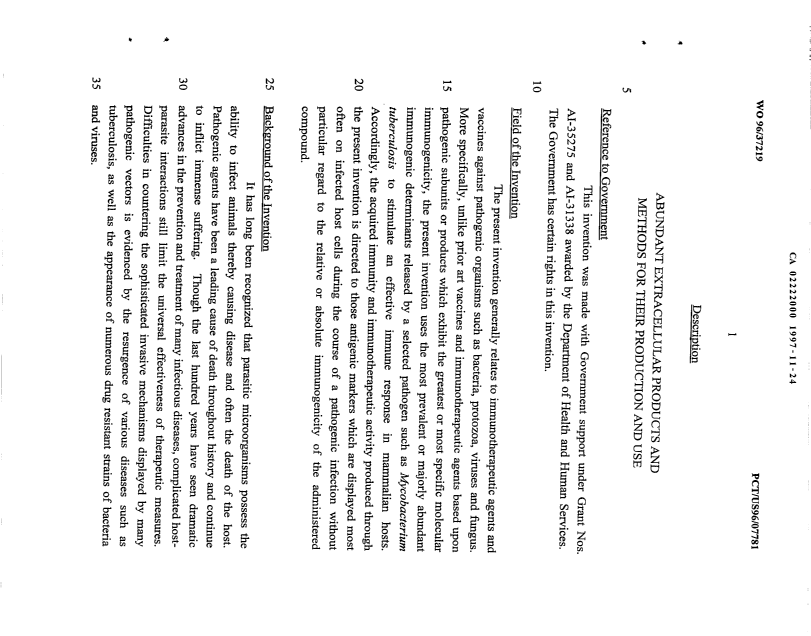Document de brevet canadien 2222000. Description 20041119. Image 1 de 150