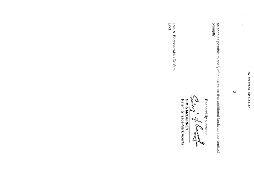 Canadian Patent Document 2222000. Correspondence 20120105. Image 2 of 2