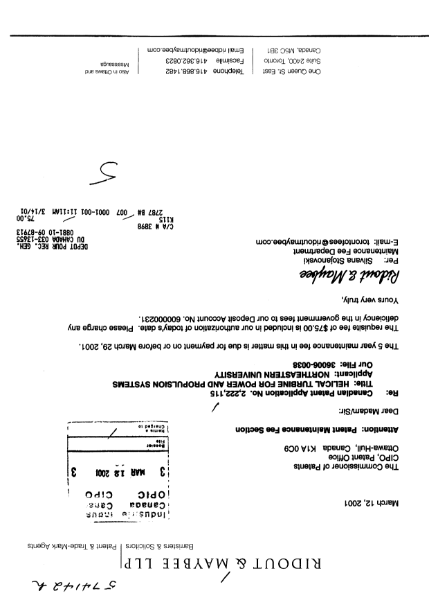 Document de brevet canadien 2222115. Taxes 20001212. Image 1 de 1