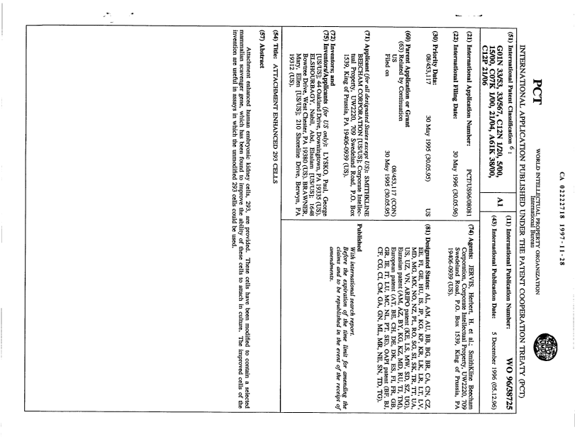 Document de brevet canadien 2222718. Abrégé 19971128. Image 1 de 1