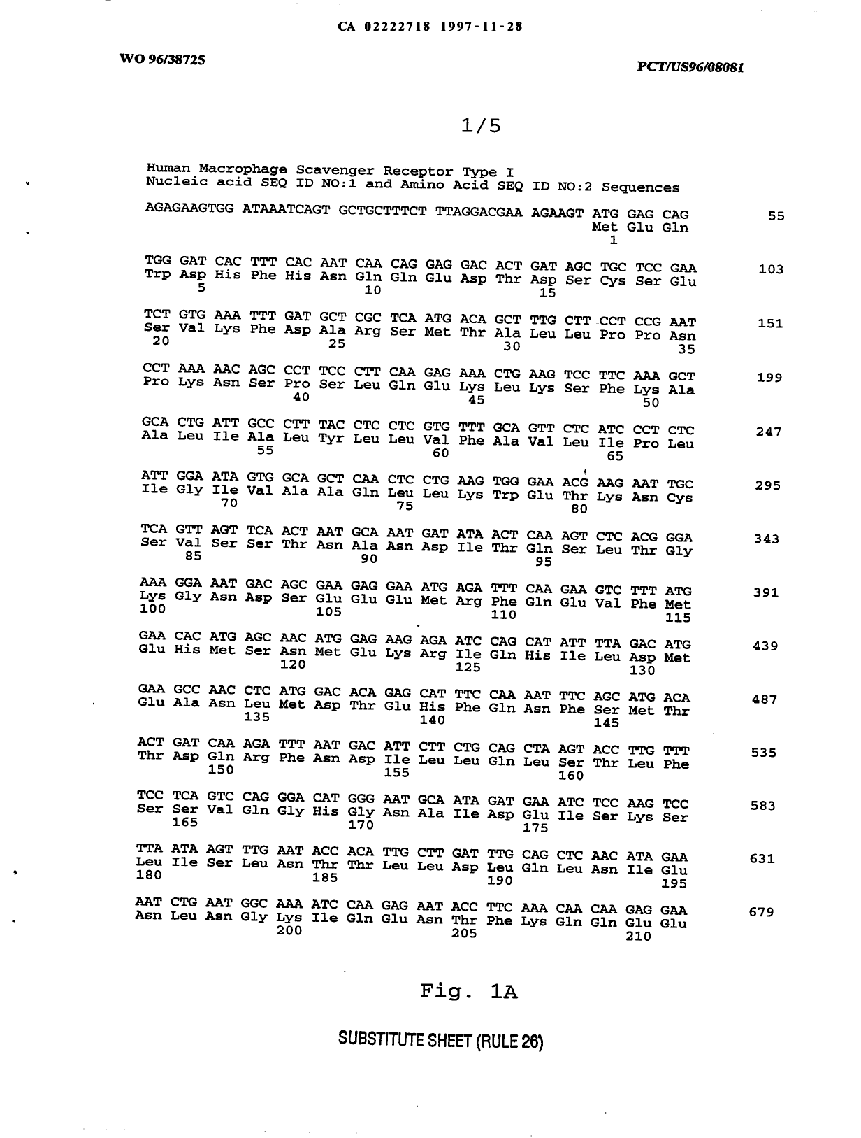 Document de brevet canadien 2222718. Dessins 19971128. Image 1 de 5