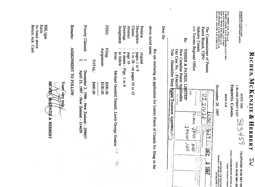 Document de brevet canadien 2222830. Cession 19971128. Image 1 de 3