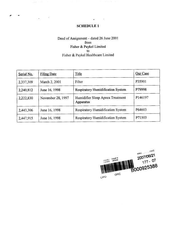 Document de brevet canadien 2222830. Cession 20070621. Image 2 de 13