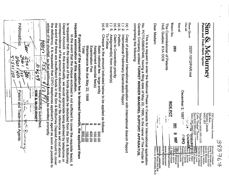 Canadian Patent Document 2223059. Assignment 19971202. Image 1 of 2