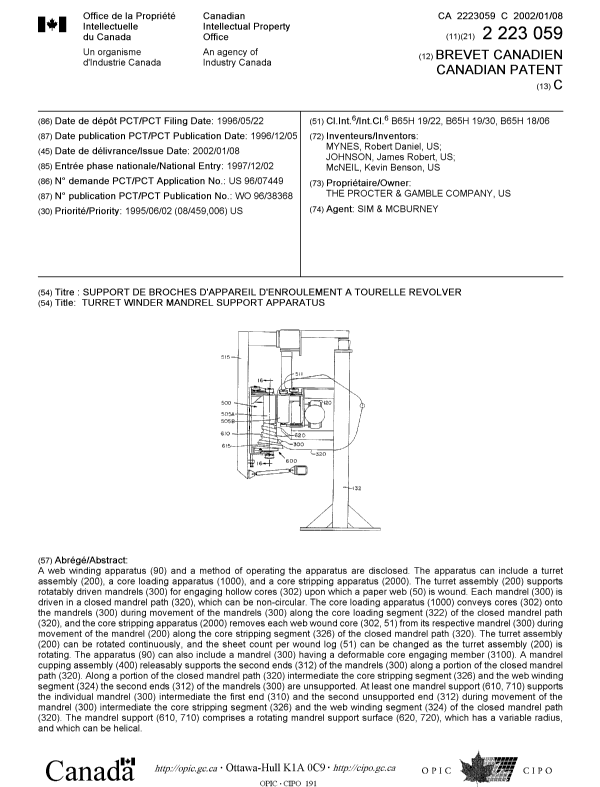 Document de brevet canadien 2223059. Page couverture 20011204. Image 1 de 1