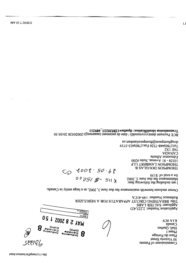 Canadian Patent Document 2223423. Fees 20020528. Image 1 of 1