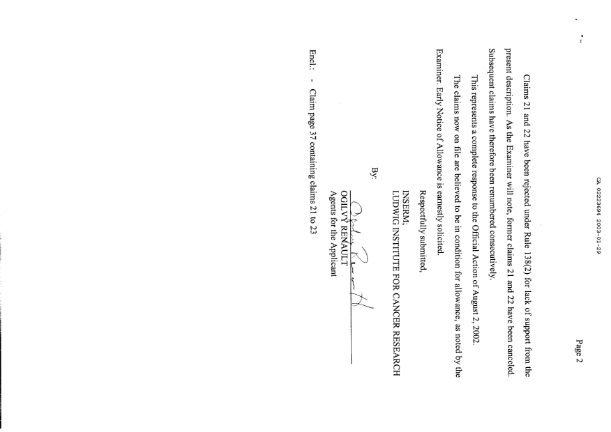 Canadian Patent Document 2223694. Prosecution-Amendment 20030129. Image 2 of 3