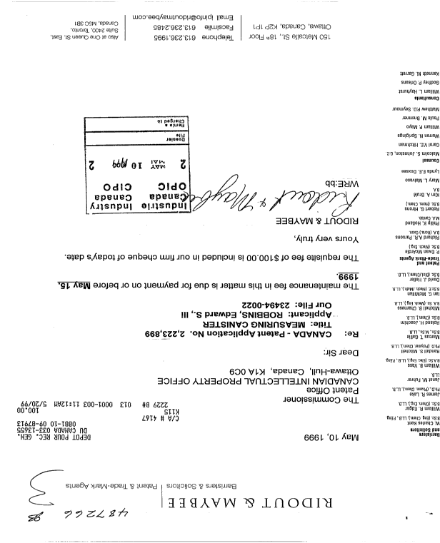 Canadian Patent Document 2223899. Fees 19990510. Image 1 of 1