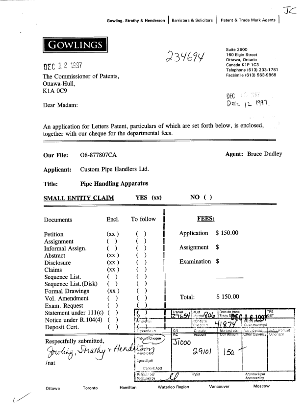 Document de brevet canadien 2224638. Cession 19971212. Image 1 de 7