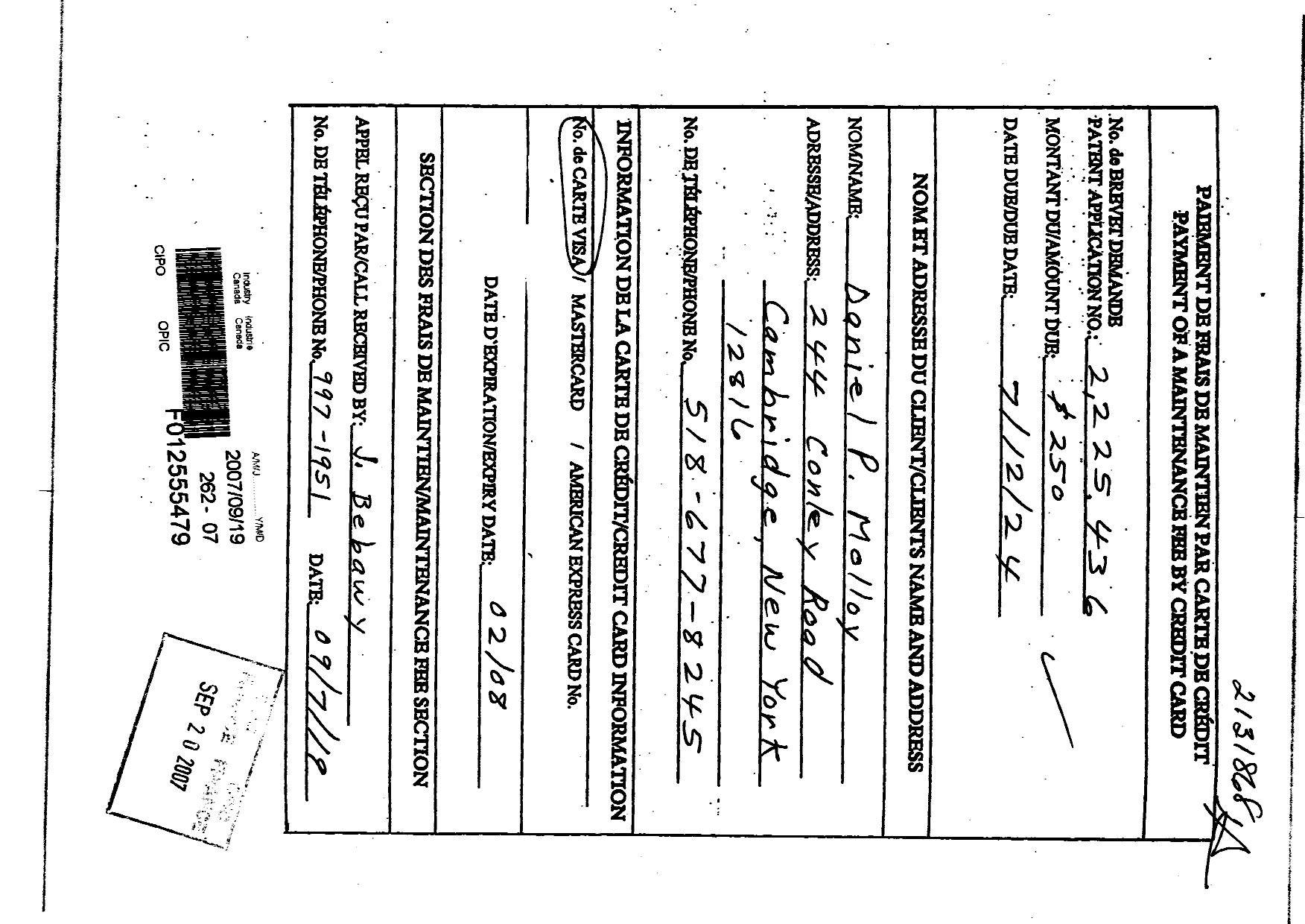 Document de brevet canadien 2225436. Taxes 20061219. Image 1 de 1