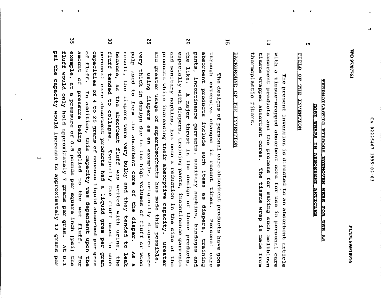 Canadian Patent Document 2225467. Description 19980203. Image 1 of 22