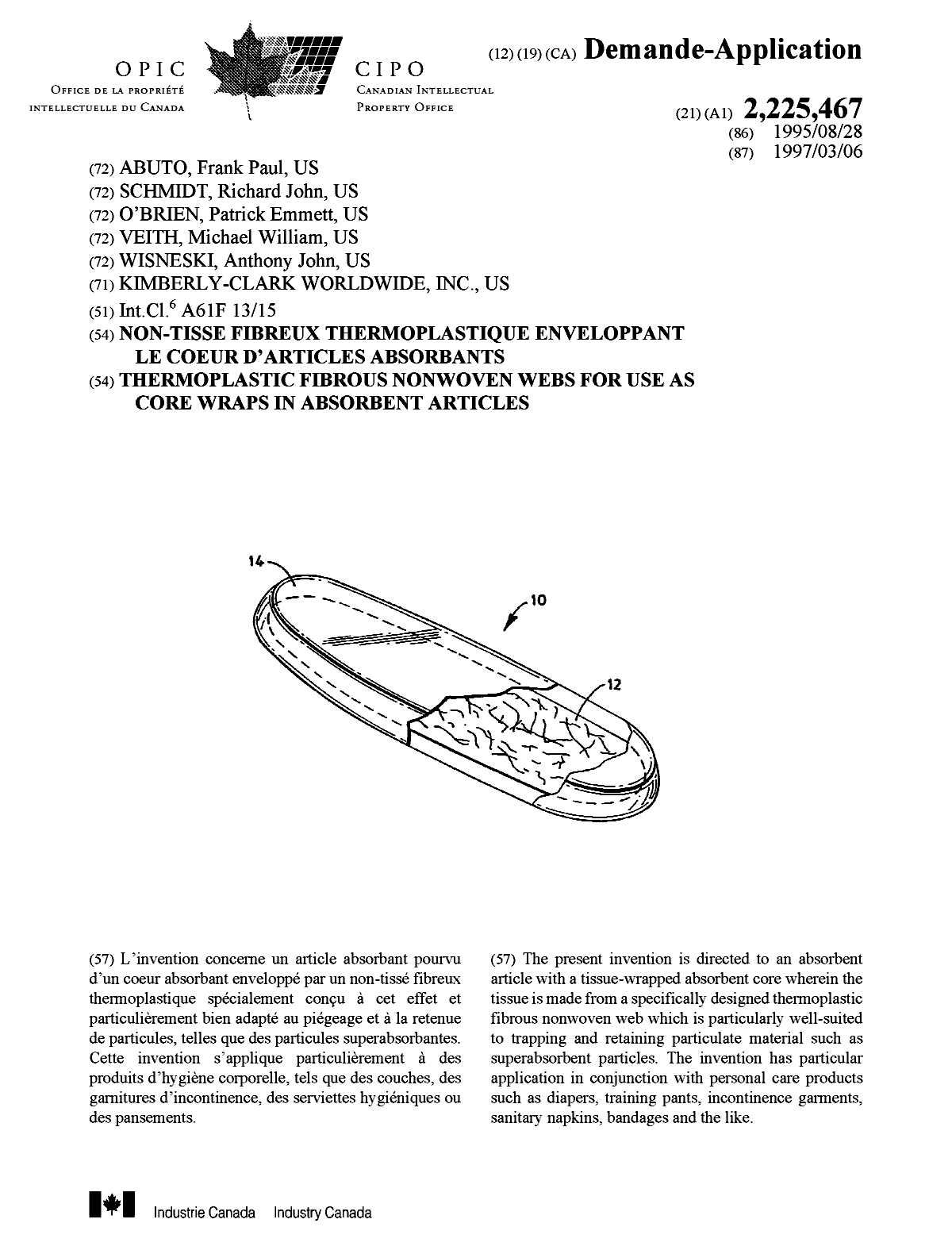 Document de brevet canadien 2225467. Page couverture 19980414. Image 1 de 1
