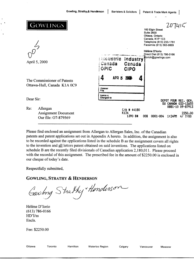 Document de brevet canadien 2225626. Cession 20000405. Image 1 de 10