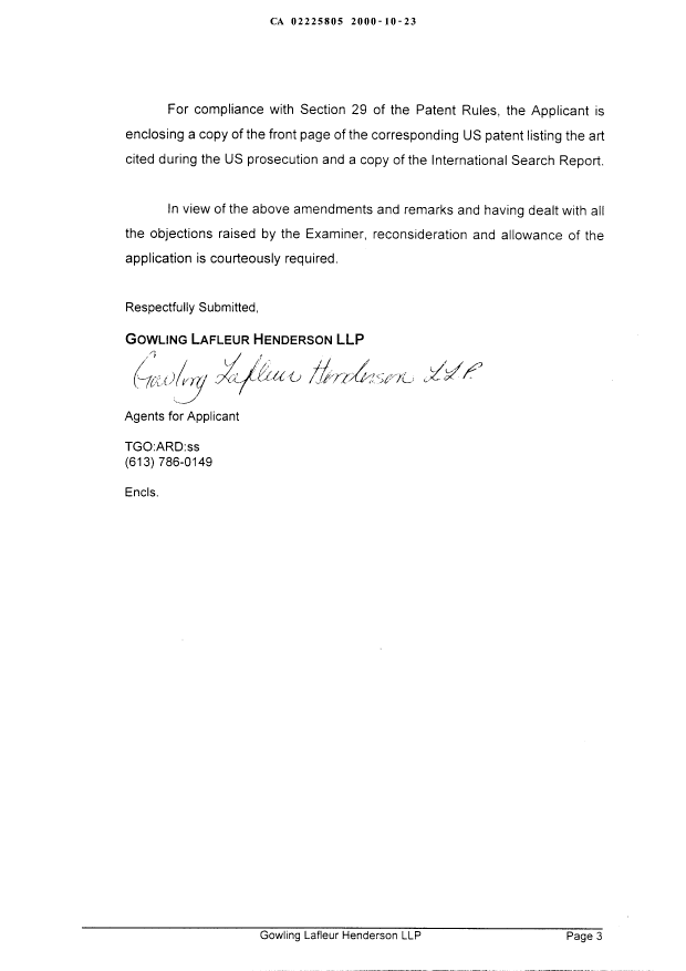 Canadian Patent Document 2225805. Prosecution-Amendment 20001023. Image 3 of 16