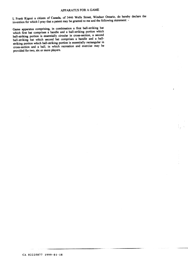 Canadian Patent Document 2225877. Abstract 19990118. Image 1 of 1