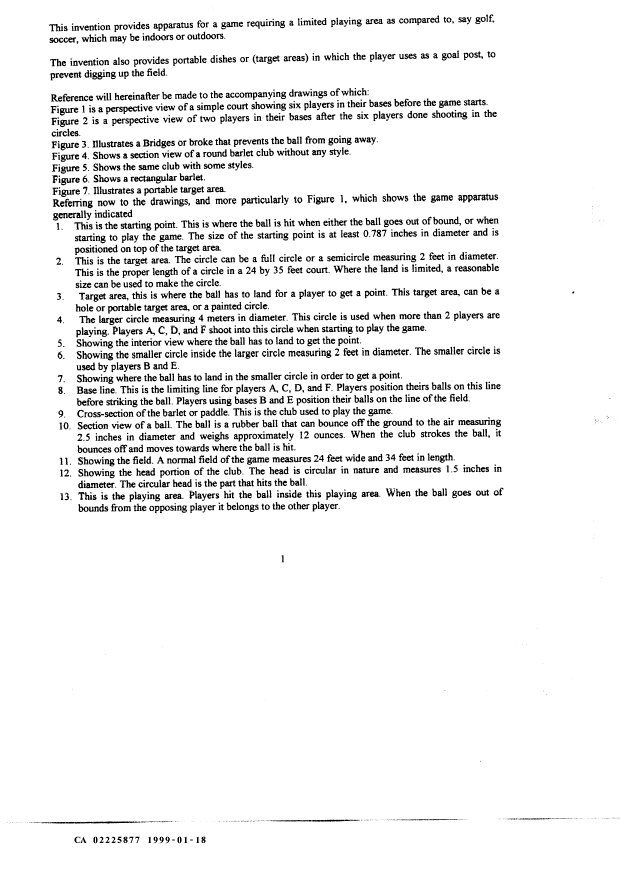 Canadian Patent Document 2225877. Description 19990118. Image 1 of 3