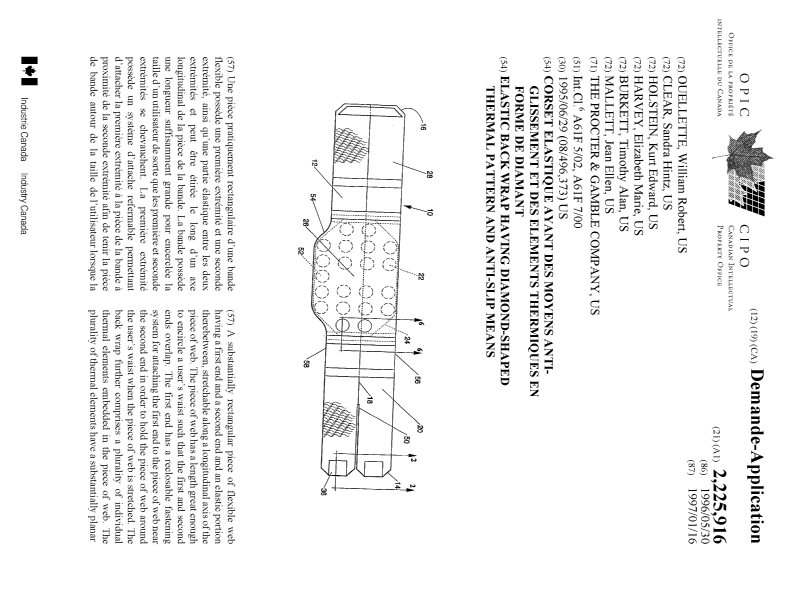 Canadian Patent Document 2225916. Cover Page 19980417. Image 1 of 2